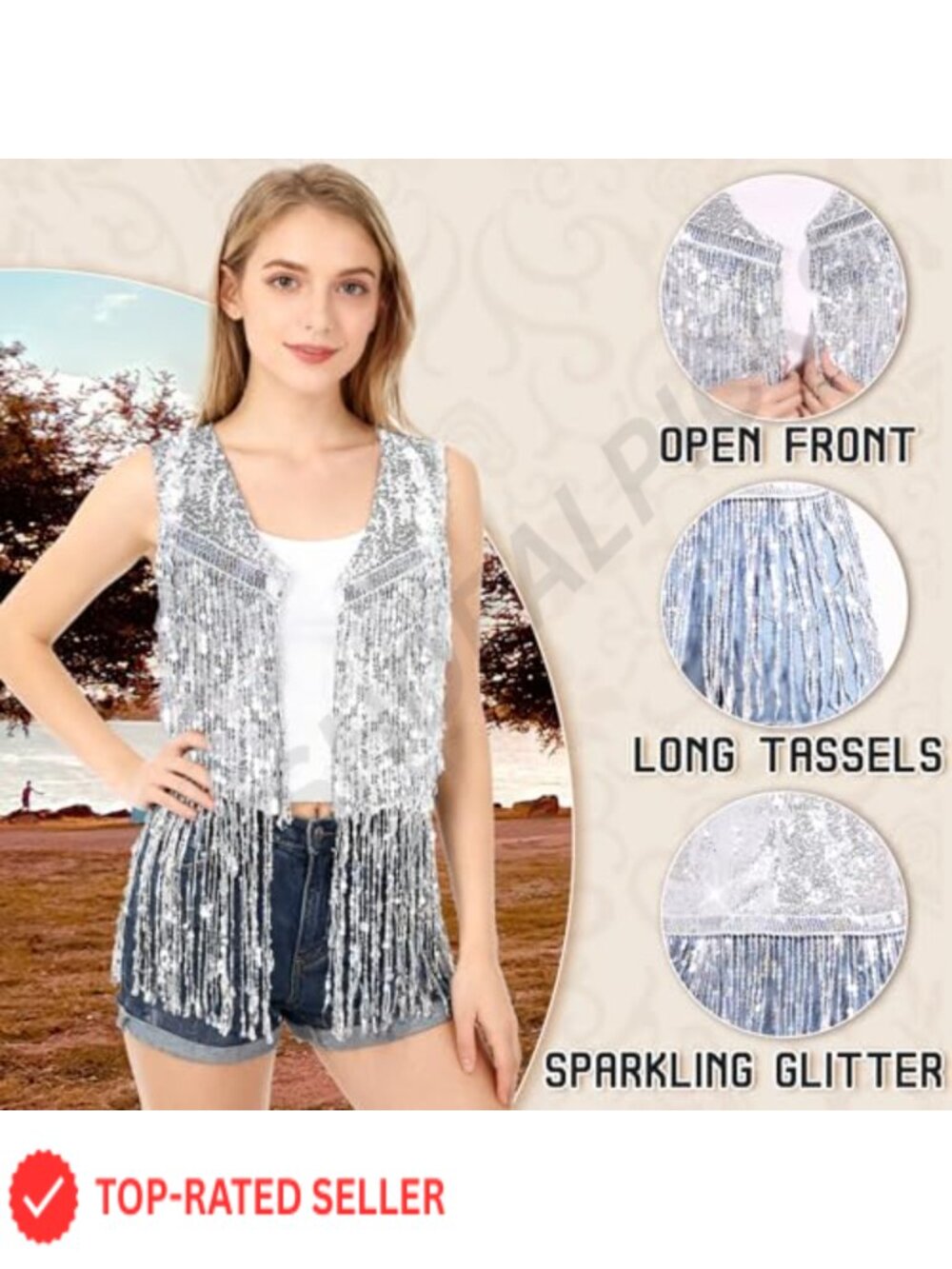 Women Faux Suede Fringe Vest 70s Hippie Cowgirl Costume Sleeveless Tassel Crop - Picture 5 of 6